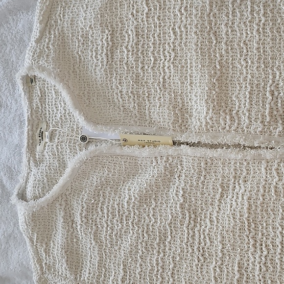 NWT Max Studio Frayed Trim/Fringe Longline Cardigan Cream Open Jacket 2X - Picture 11 of 16